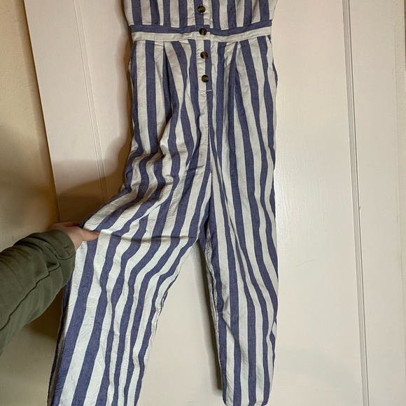 American Eagle Strapless Jumpsuit Blue White Striped Seersucker Tube Top Romper - Picture 13 of 14